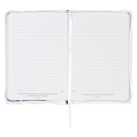 The Lord is my Strength Blue Floral Faux Leather Classic Journal with Zipper Closure - Psalm 28:7