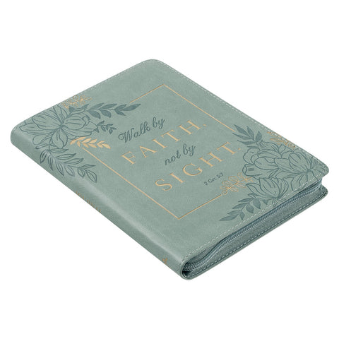 Walk By Faith Teal Floral Faux Leather Classic Journal with Zippered Closure - 2 Corinthians 5:7