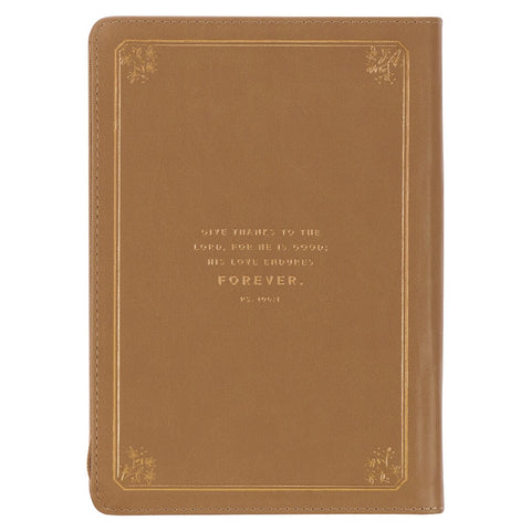 Grateful Butterscotch Faux Leather Classic Journal with Zippered Closure - Psalm 106:1
