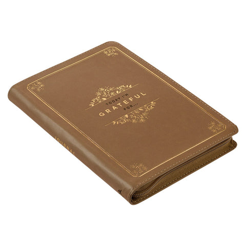 Grateful Butterscotch Faux Leather Classic Journal with Zippered Closure - Psalm 106:1