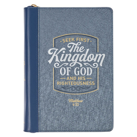 The Kingdom of God Two-toned Blue Classic Journal with Zippered Closure - Matthew 6:33