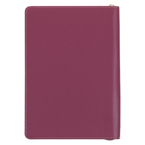 Strong and Courageous Topaz Pink Faux Leather Journal with Zipper Closure - Joshua 1:9