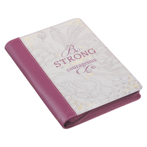 Strong and Courageous Topaz Pink Faux Leather Journal with Zipper Closure - Joshua 1:9