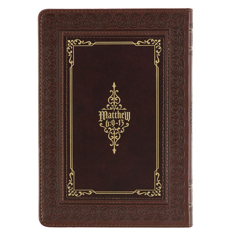 The LORD's Prayer Walnut and Burgundy Faux Leather Classic Journal - Matthew 6:9-13
