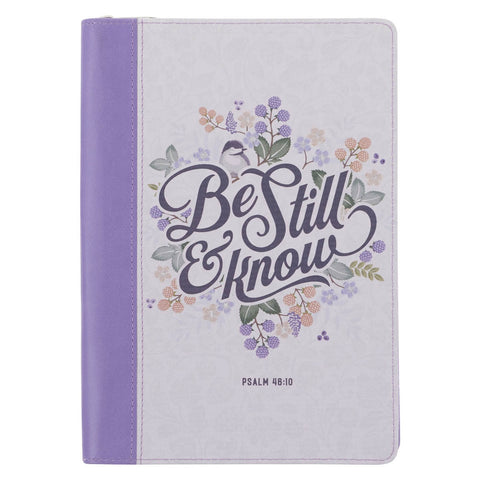 Be Still Purple Pasture Faux Leather Journal with Zippered Closure - Psalm 46:10