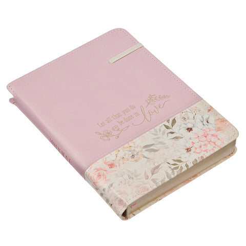 Done in Love Pink Floral Classic Journal with Elastic Closure and Pen Holder - 1 Corinthians 16:14