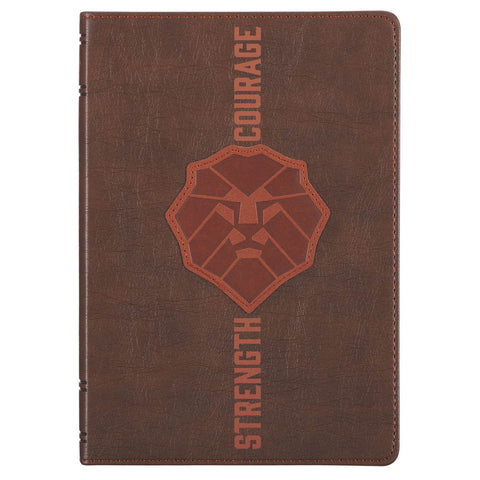 Lionface Strength and Courage Brown Faux Leather Classic  Journal - Joshua 1:9