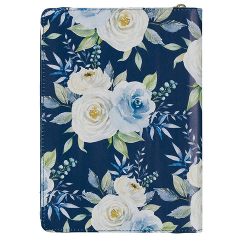 Strength and Dignity Indigo Rose Faux Leather Journal with Zipper Closure - Proverbs 31:25