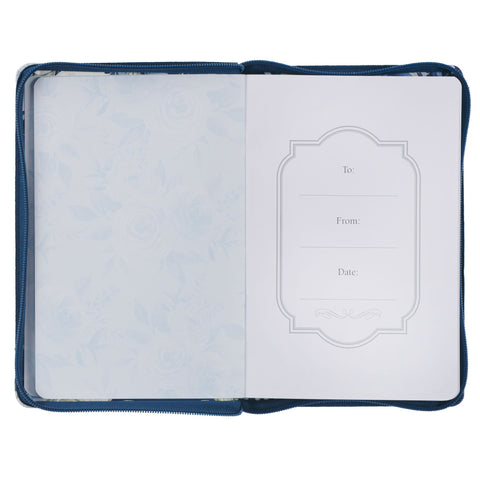 Strength and Dignity Indigo Rose Faux Leather Journal with Zipper Closure - Proverbs 31:25