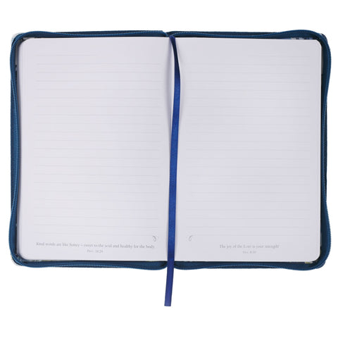 Strength and Dignity Indigo Rose Faux Leather Journal with Zipper Closure - Proverbs 31:25