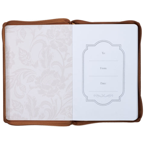 I Can Do All Things Through Christ Honey-brown Faux Leather Classic Journal with Zipper Closure - Philippians 4:13