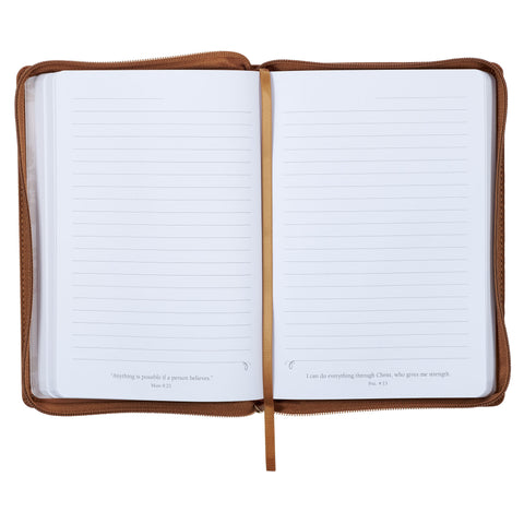 I Can Do All Things Through Christ Honey-brown Faux Leather Classic Journal with Zipper Closure - Philippians 4:13