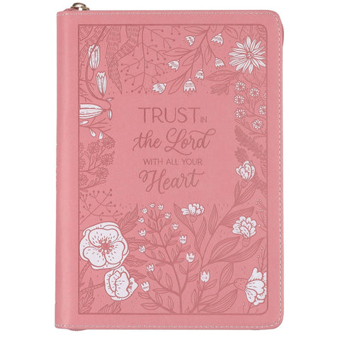 Trust With All Your Heart Pink Faux Leather Classic Journal with Zipper Closure - Proverbs 3:5-6