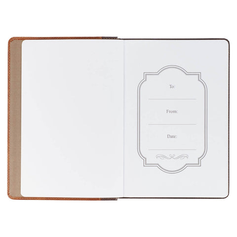 Strong and Courageous Espresso and Saddle Tan Faux Leather Classic Journal - Joshua 1:9