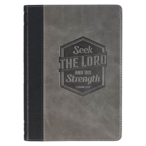 Seek the Lord Black and Gray Faux Leather Classic Journal  - 1 Chronicles 16:11