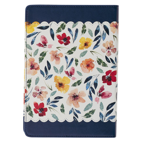 Give Thanks Blue Floral Faux Leather Classic Journal - 1 Thessalonians 5:16-17