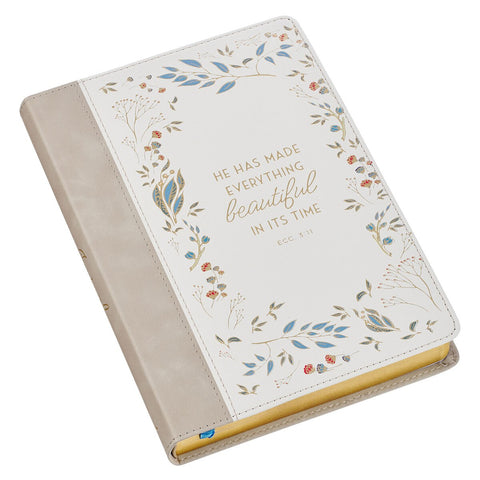 Everything Beautiful Cream Floral Faux Leather Classic  Journal - Ecclesiastes 3:11