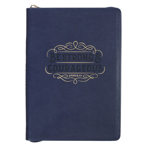 Be Strong and Courageous Blue Faux Leather Journal with Zipper Closure - Joshua 1:9 