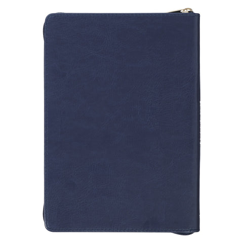 Be Strong and Courageous Blue Faux Leather Journal with Zipper Closure - Joshua 1:9 