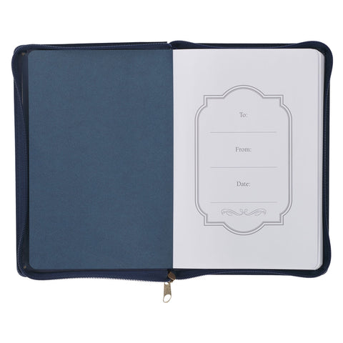 Be Strong and Courageous Blue Faux Leather Journal with Zipper Closure - Joshua 1:9 