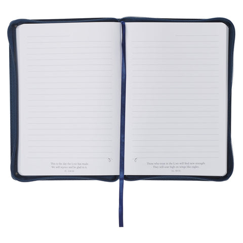 Be Strong and Courageous Blue Faux Leather Journal with Zipper Closure - Joshua 1:9 