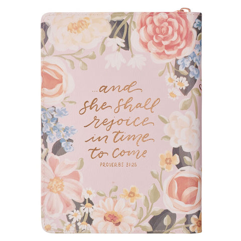 Strength and Honor Pink Floral Faux Leather Classic Journal with Zipper Closure - Proverbs 31:25
