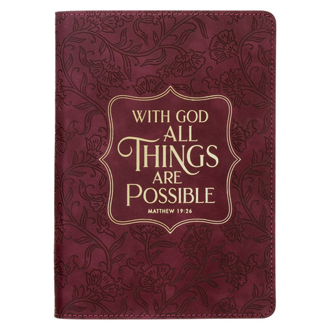 Things Are Possible Burgundy Faux Leather Classic Journal - Matthew 19:26