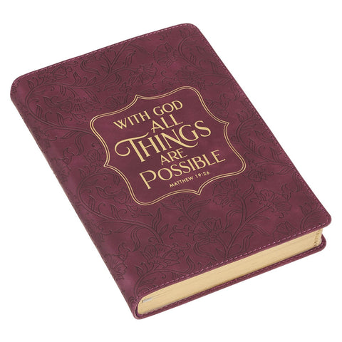 Things Are Possible Burgundy Faux Leather Classic Journal - Matthew 19:26