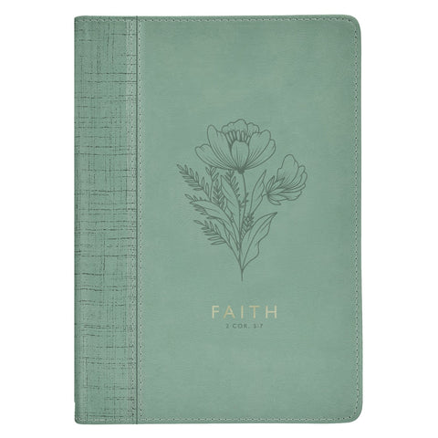 Faith Teal Floral Faux Leather Classic Journal - 2 Corinthians 5:7
