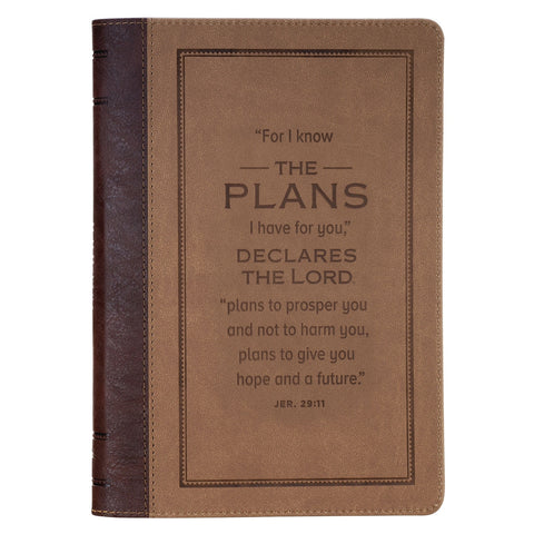 The Plans Cocoa Brown and Taupe Faux Leather Classic Journal with Zipper Closure - Jeremiah 29:11