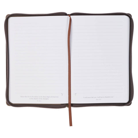 The Plans Cocoa Brown and Taupe Faux Leather Classic Journal with Zipper Closure - Jeremiah 29:11