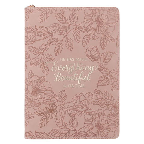 Everything Beautiful Blush Floral Faux Leather Journal with Zipper Closure - Ecclesiastes 3:11