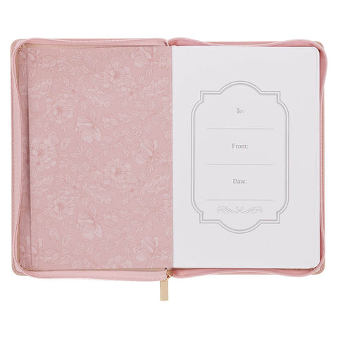 Everything Beautiful Blush Floral Faux Leather Journal with Zipper Closure - Ecclesiastes 3:11