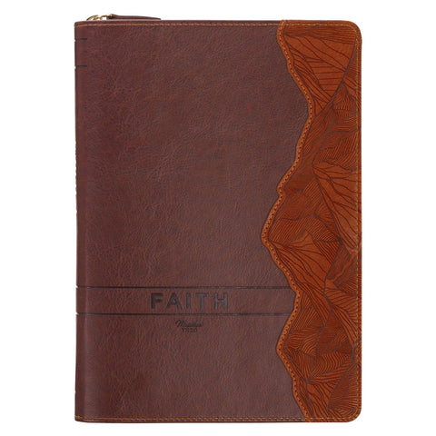 Faith Chestnut Brown Faux Leather Classic Journal with Zipper Closure - Matthew 17:20