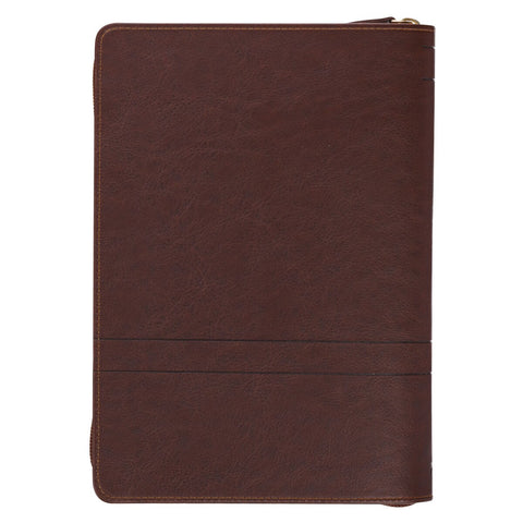 Faith Chestnut Brown Faux Leather Classic Journal with Zipper Closure - Matthew 17:20