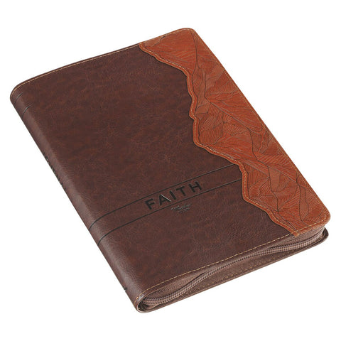 Faith Chestnut Brown Faux Leather Classic Journal with Zipper Closure - Matthew 17:20