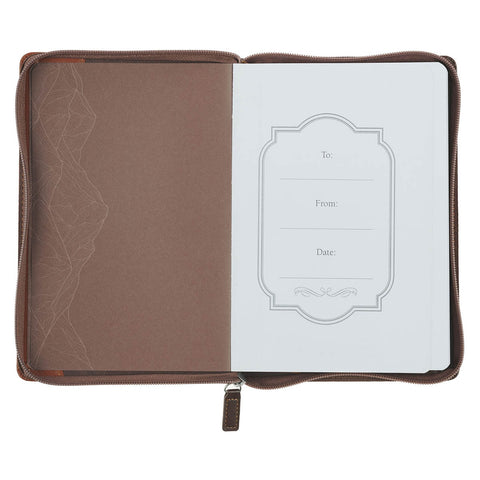 Faith Chestnut Brown Faux Leather Classic Journal with Zipper Closure - Matthew 17:20