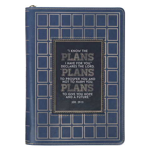 The Plans Modern Blue Grid Classic Journal with Zipper Closure - Jeremiah 29:11