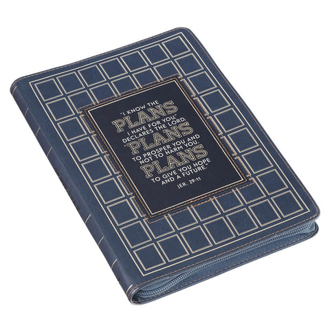 The Plans Modern Blue Grid Classic Journal with Zipper Closure - Jeremiah 29:11