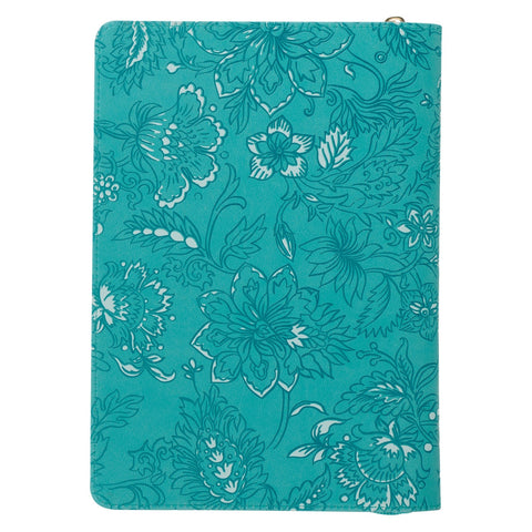Trust in the Lord Teal Floral Faux Leather Journal with Zipper Closure - Proverbs 3:5
