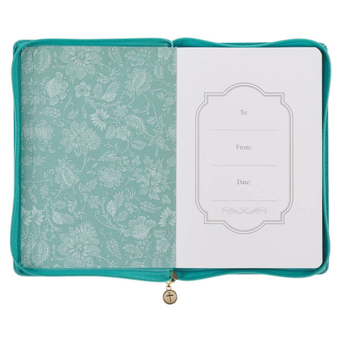Trust in the Lord Teal Floral Faux Leather Journal with Zipper Closure - Proverbs 3:5