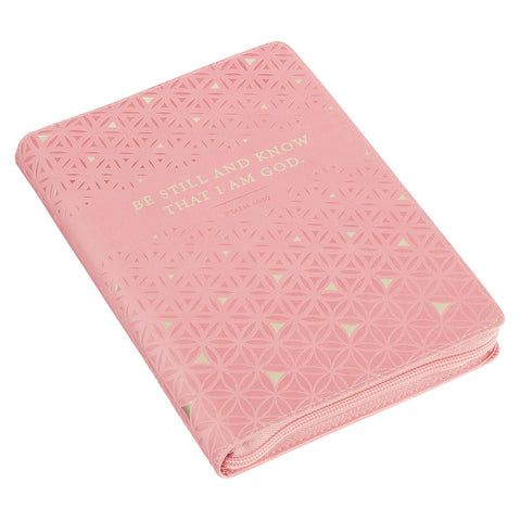 Be Still and Know Geometric Pink Faux Leather Journal with Zipper Closure - Psalm 46:10