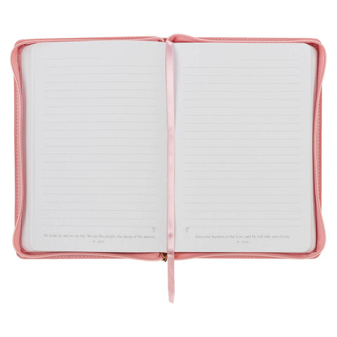 Be Still and Know Geometric Pink Faux Leather Journal with Zipper Closure - Psalm 46:10