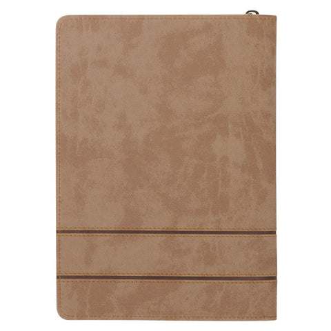 With God All Things Are Possible Tan Faux Leather Journal with Zipper Closure - Matthew 19:26