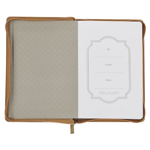 With God All Things Are Possible Tan Faux Leather Journal with Zipper Closure - Matthew 19:26