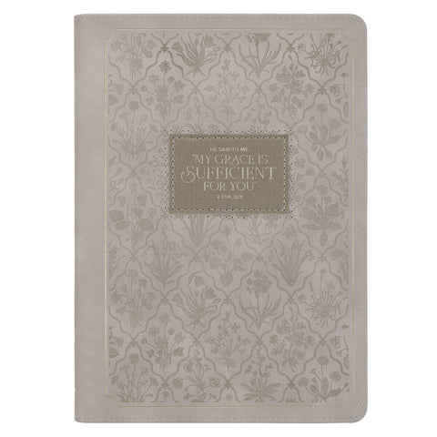 Sufficient Grace Taupe Faux Leather Classic Journal with Zipper Closure - 2 Cor 12:9
