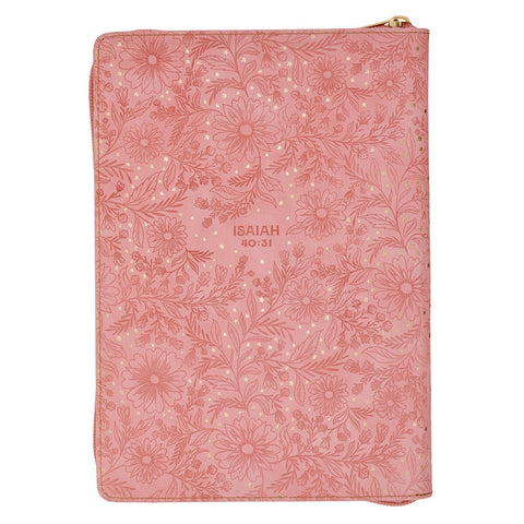 Trust Pink Floral Faux leather Classic Journal with Zipper Closure - Isaiah 40:31