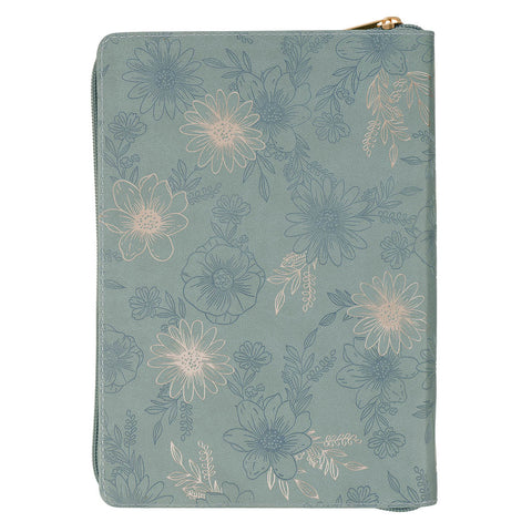 Be Still and Know Teal Floral Faux Leather Classic Journal with Zipper Closure - Psalm 46:10