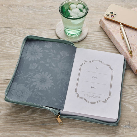 Be Still and Know Teal Floral Faux Leather Classic Journal with Zipper Closure - Psalm 46:10