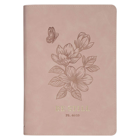 Be Still Pink Floral Faux Leather Classic Journal with Zipper Closure - Psalm 46:10
